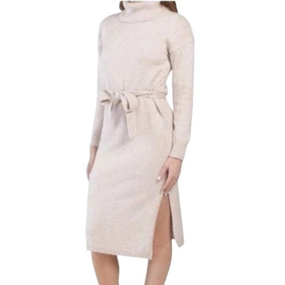 Rachel Zoe Cowl Neck Knit Sweater Dress Womens XL Oatmeal Career Classic Casual